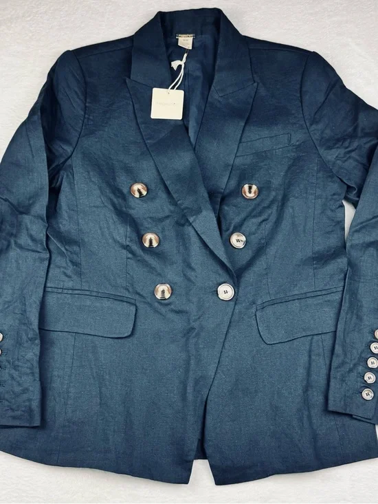 Magaschoni NWT 100% Linen Dark Blue, double-breasted blazer. Women’s size M. - Picture 1 of 8